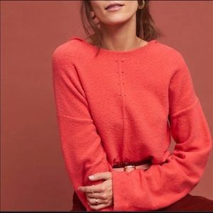 Anthro Moth Zurich Coral Hooded Ruched Sweater